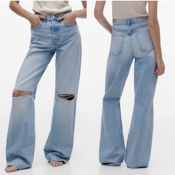 Zara Denim - ZARA High Rise Wide Leg Distressed Denim Jeans size 2